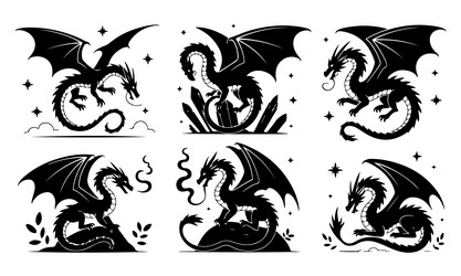 Black Dragon Silhouette - Fierce & Powerful Vector Image