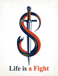 dagger kills a snake defeated serpent wraps vector image
