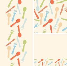 set of three silverware seamless patterns vector image