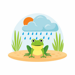 cheerful cartoon frog enjoying rain under Vector Image