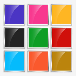 Shiny glossy square buttons with metal frame vector