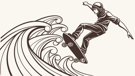 surfer on wave with abstract swirls dynamic vector image