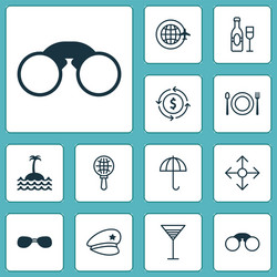 Travel icons set with around globe parasol field vector