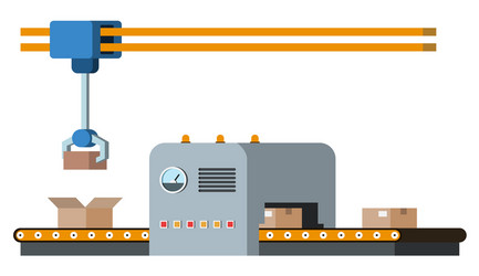 Assembly line automated conveyor system vector