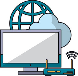 computer with router and globe vector image