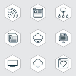 set of 9 internet icons includes local connection vector image