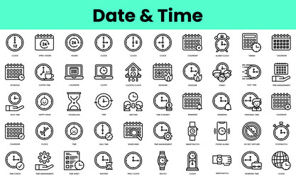 set of date and time icons linear style icon vector image