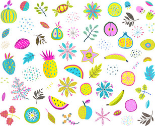 Colorful Fruits & Vegetables Clip Art Vector Image