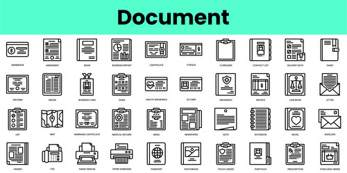 set of document icons linear style icon bundle vector image
