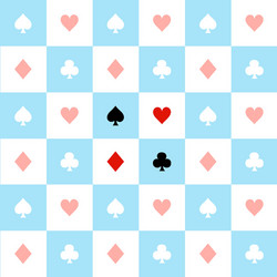 Card suits blue white chess board background vector