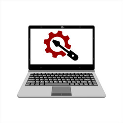 realistic laptop display setting and installing vector image