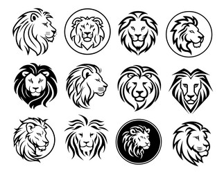 lion face label set hand drawn sketch Vector Image