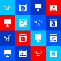 set debugging software computer monitor screen vector image