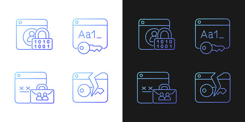 password encryption gradient icons set for dark vector image