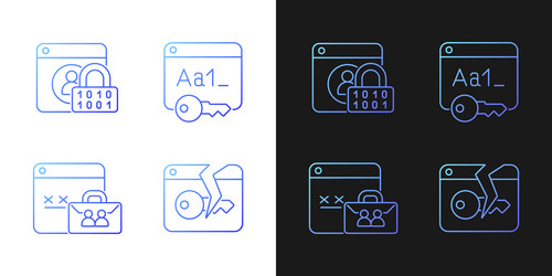 password encryption gradient icons set for dark vector