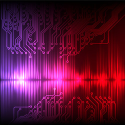 Purple-red wave abstract equalizer and circuit vector