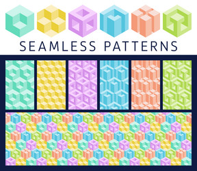 Set of 3d geometric seamless elements and patterns vector