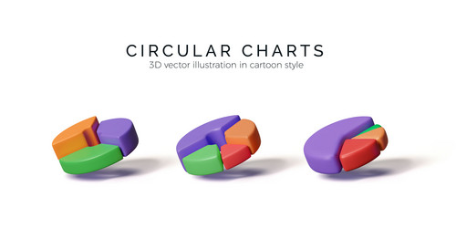 pie charts data presentation set of 3d circular vector image