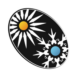 yellow sun and blue snowflake symbol vector