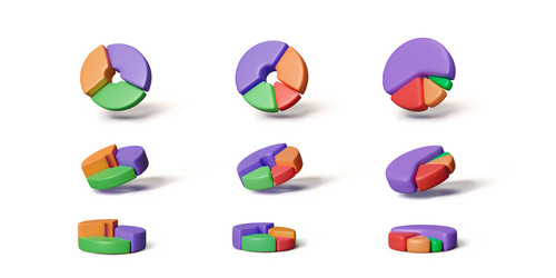 Pie charts set 3d render circular Royalty Free Vector Image