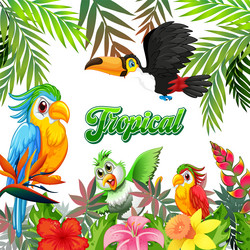 vibrant birds among lush tropical flowers Vector Image