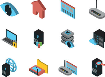 Bundle data server set icons vector