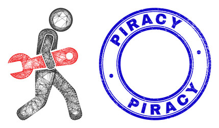 textured piracy badge and net irregular mesh vector image