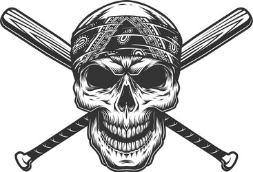 Monochrome Bandit Skull with Bats Vector Image