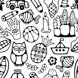 black and white seamless pattern with characters vector image