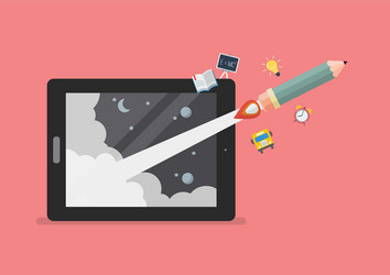 pencil rocket launch out of computer tablet vector image