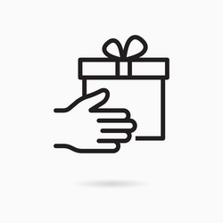 gift box in hand line icon on white background vector