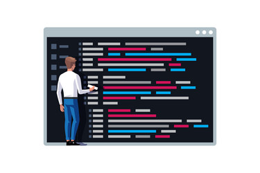 Programmer writing a code young coding vector