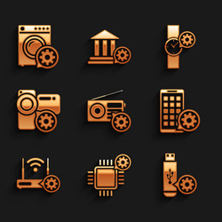 set radio setting processor usb flash drive vector image