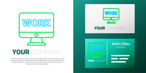 line computer monitor with text work icon isolated vector image