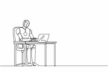 Continuous one line drawing robot working typing vector