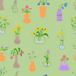 flower vases on green background vector image