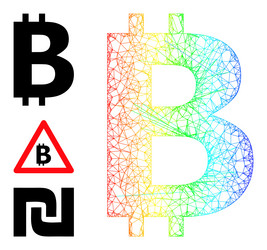 Rainbow gradient hatched mesh bitcoin symbol icon vector