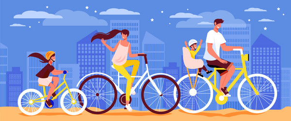 family bicycle ride composition vector