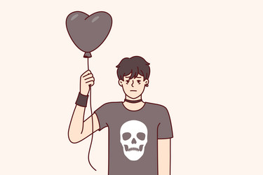 guy teenager in goth clothes holds black balloon vector