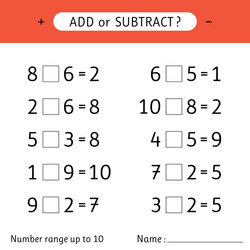 add or subtract number range up to 10 vector