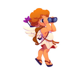Cute Cupid with Binoculars Vector Image