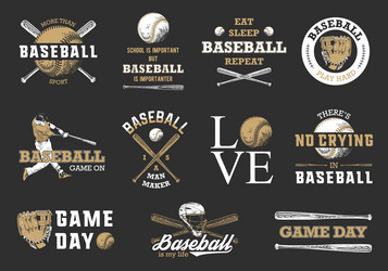 Engraved Baseball Set - Vintage Style Vector Image