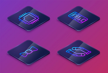 set isometric line processor with cpu bow tie vector image