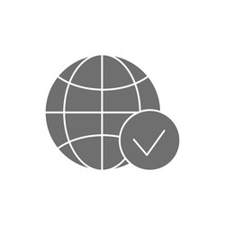 Earth globe with check mark grey fill icon global vector