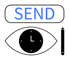 eye with clock pen and send button symbolizing vector image