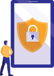 Man using smartphone with shield and padlock vector