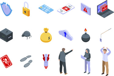 Fraud icons set isometric style vector