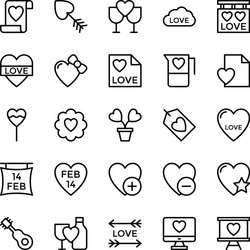 Love and valentine line icons 17 vector