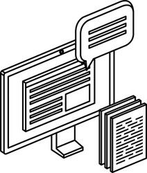 computer with paper document files and speech vector image