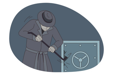 Male thief break vault for money robbery vector